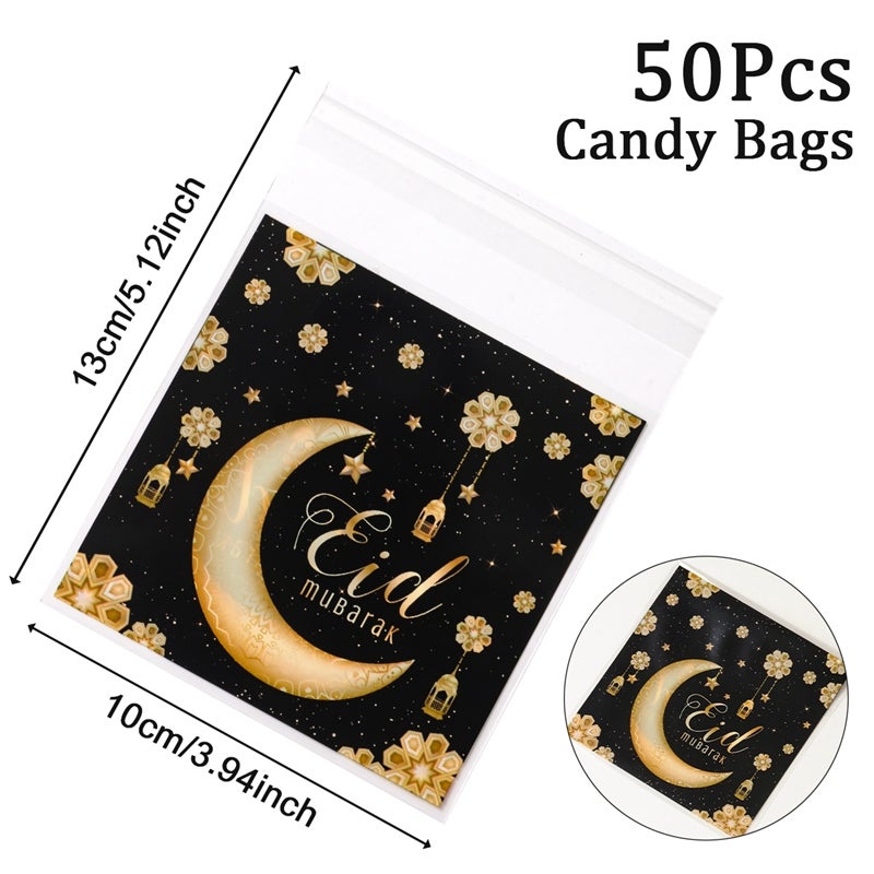 50 قطعة حقيبة هدايا عيد مبارك، حقيبة بلاستيكية سيلوفان، حقائب هدايا رمضان